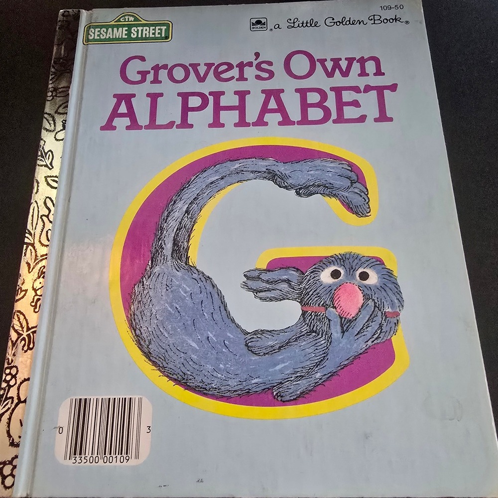 Vintage 1978 Little Golden Book Grover's Own Alphabet Kids Blue Sesame Street